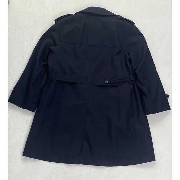 Harbor Master Trench Coat Mens Size 46 Navy Blue Wool Liner Made In USA - Picture 2 of 9